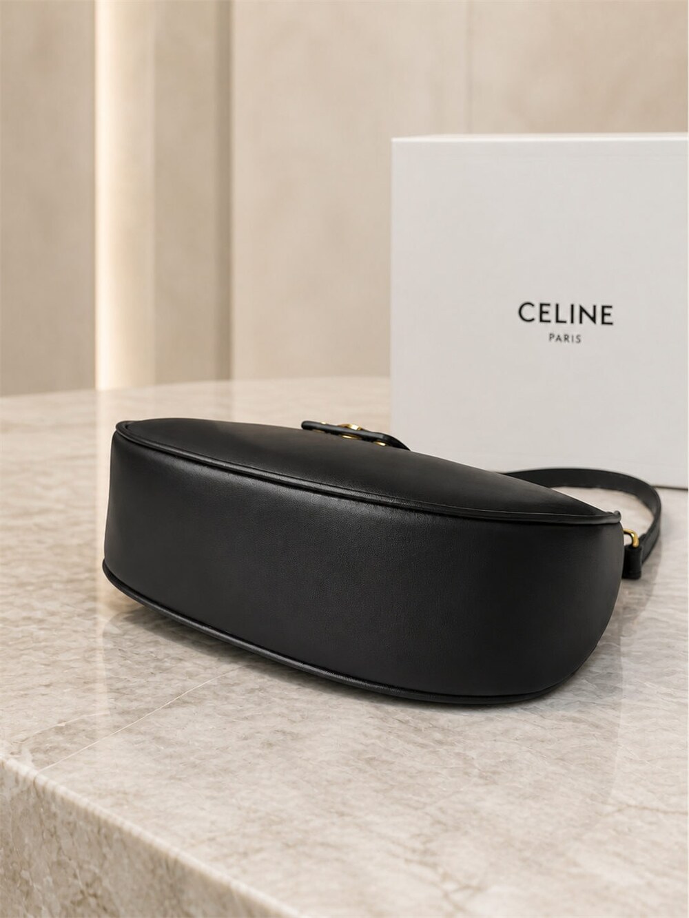 Celine Ava Triomphe Medium Black Leather Shoulder Bag - Picture 4 of 9